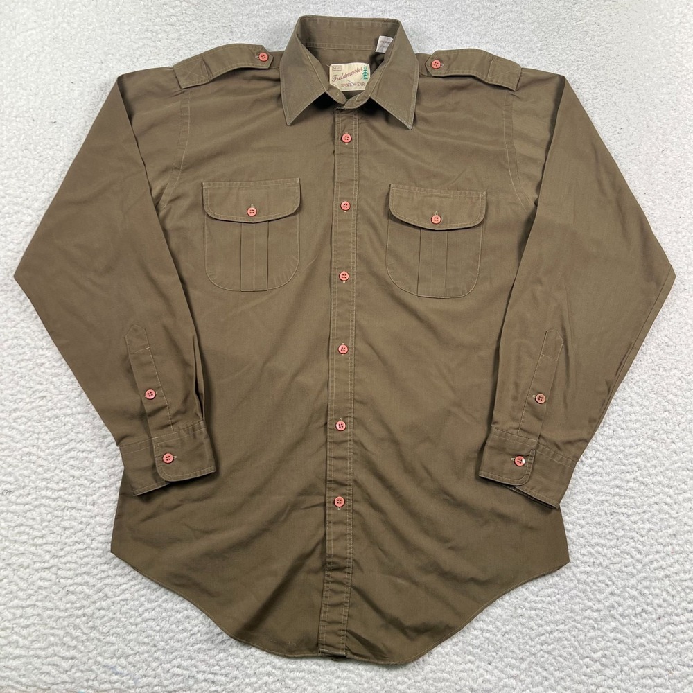 VTG Sears Fieldmaster Sportswear Shirt Men's Medium Safari Hunting Brown 70s